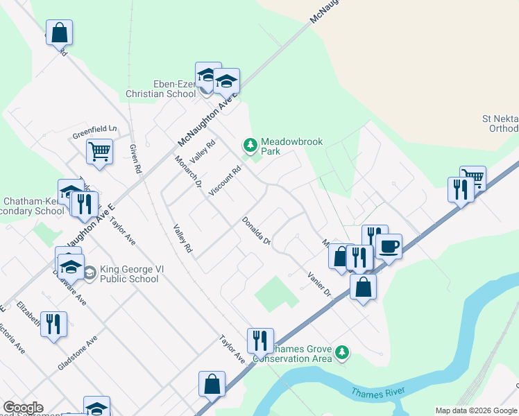 map of restaurants, bars, coffee shops, grocery stores, and more near 56 Tasan Crescent in Chatham