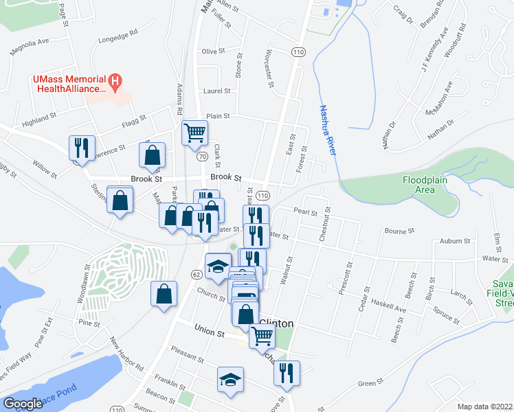 map of restaurants, bars, coffee shops, grocery stores, and more near 370 High Street Extension in Clinton