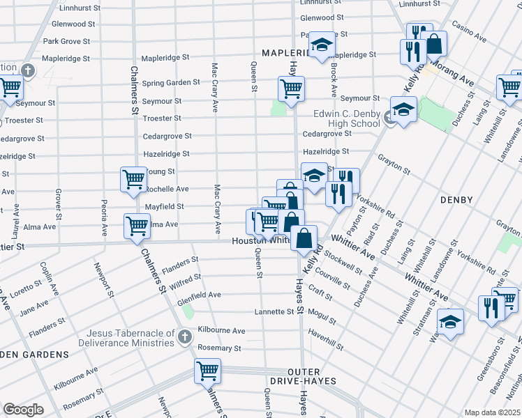 map of restaurants, bars, coffee shops, grocery stores, and more near 14900 Alma Avenue in Detroit