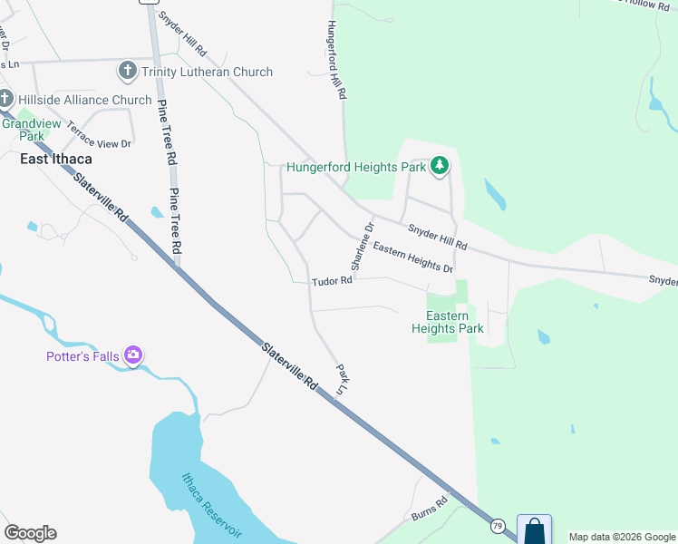 map of restaurants, bars, coffee shops, grocery stores, and more near 111 Tudor Road in Ithaca