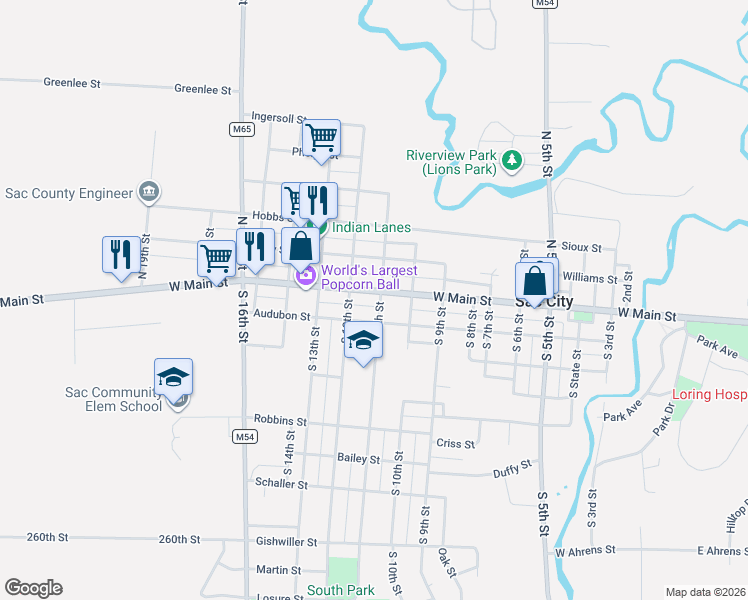 map of restaurants, bars, coffee shops, grocery stores, and more near 1000-1098 Audubon Street in Sac City