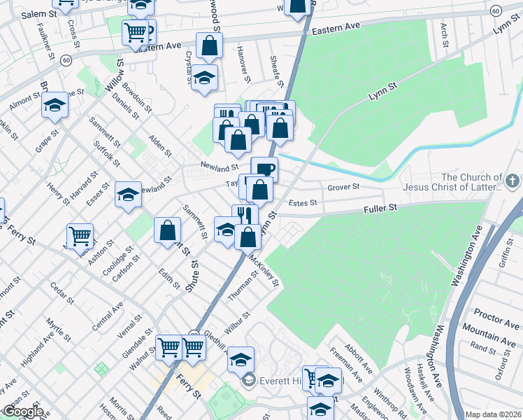 map of restaurants, bars, coffee shops, grocery stores, and more near 978 Broadway in Everett