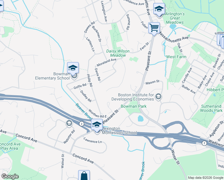 map of restaurants, bars, coffee shops, grocery stores, and more near 29 Moon Hill Road in Lexington
