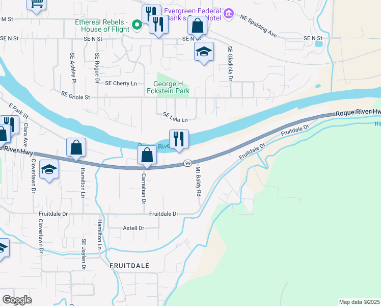 map of restaurants, bars, coffee shops, grocery stores, and more near 1988 Rogue River Highway in Grants Pass