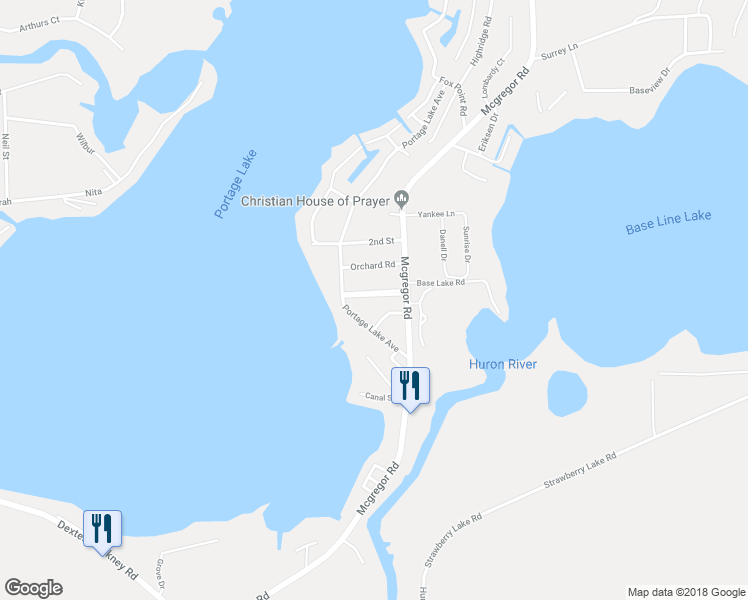 map of restaurants, bars, coffee shops, grocery stores, and more near 8573 Portage Lake Boulevard in Pinckney