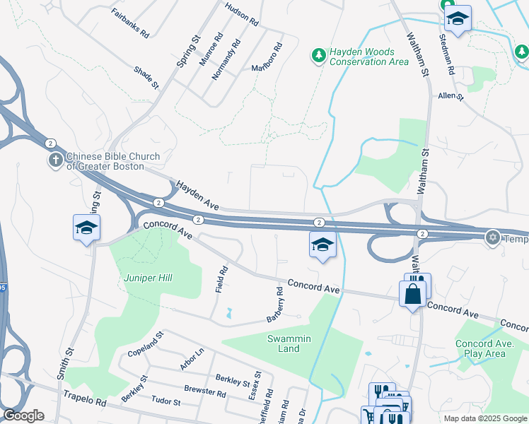map of restaurants, bars, coffee shops, grocery stores, and more near 55 Hayden Avenue in Lexington
