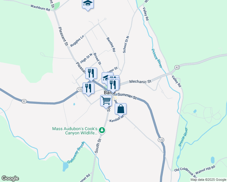 map of restaurants, bars, coffee shops, grocery stores, and more near in Barre