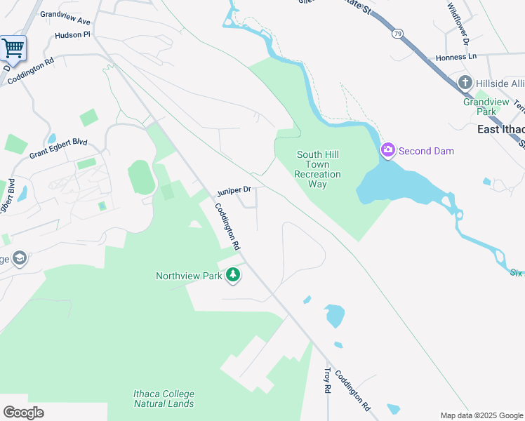 map of restaurants, bars, coffee shops, grocery stores, and more near 106 Pineview Terrace in Ithaca