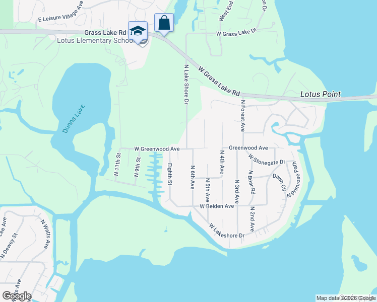 map of restaurants, bars, coffee shops, grocery stores, and more near 6550 West Lakeshore Drive in Fox Lake