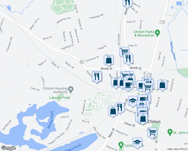 map of restaurants, bars, coffee shops, grocery stores, and more near 209 Sterling Street in Clinton