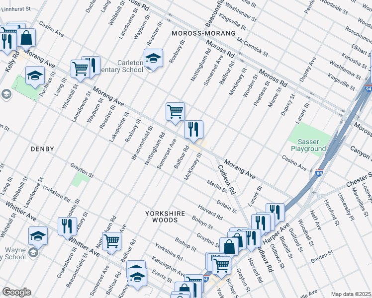 map of restaurants, bars, coffee shops, grocery stores, and more near 11101 Morang Avenue in Detroit