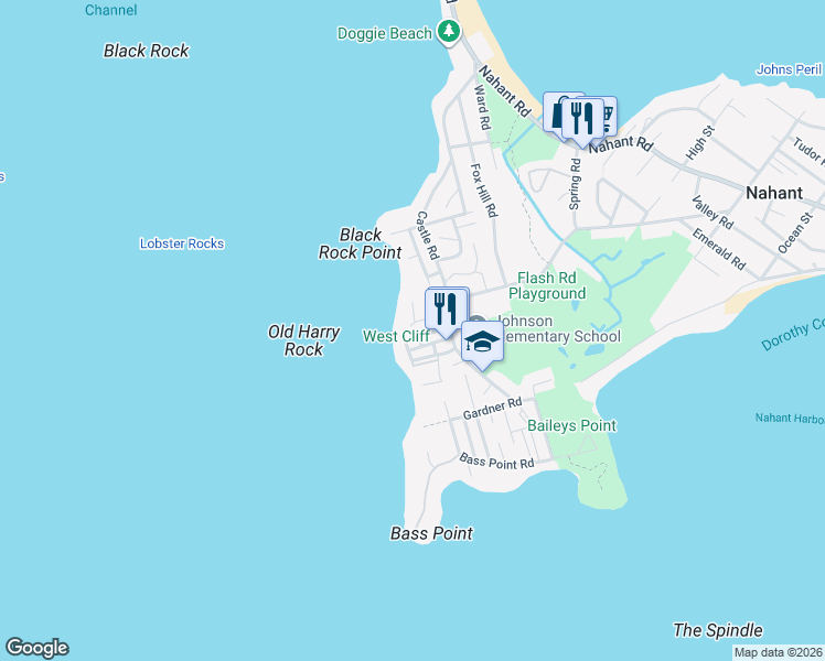 map of restaurants, bars, coffee shops, grocery stores, and more near 40 Pearl Road in Nahant