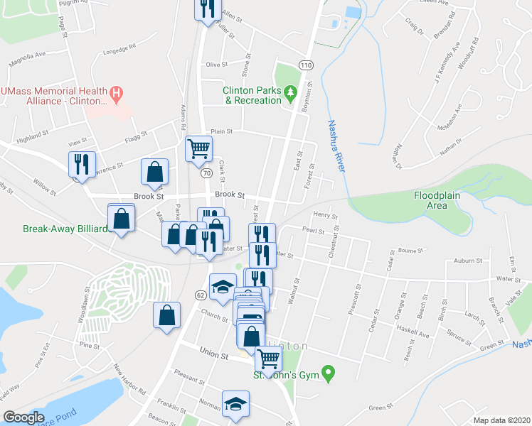 map of restaurants, bars, coffee shops, grocery stores, and more near 390 High Street Extension in Clinton