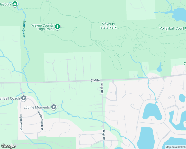 map of restaurants, bars, coffee shops, grocery stores, and more near 49500 West Seven Mile Road in Northville