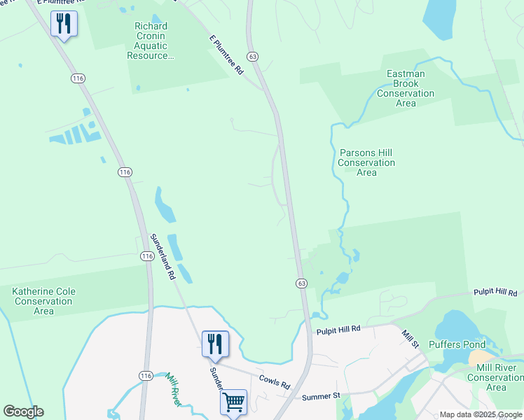 map of restaurants, bars, coffee shops, grocery stores, and more near 386 Old Montague Road in Amherst