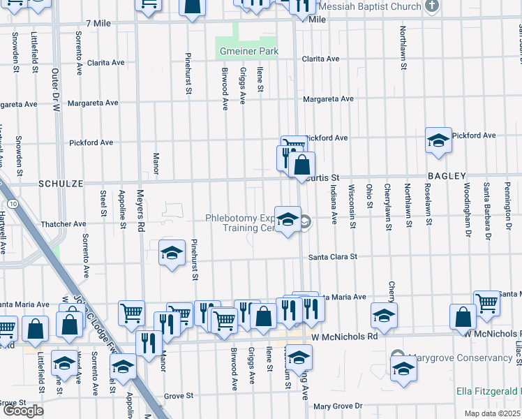 map of restaurants, bars, coffee shops, grocery stores, and more near 18049 Ilene Street in Detroit