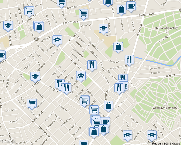 map of restaurants, bars, coffee shops, grocery stores, and more near 25 Albert Park in Everett