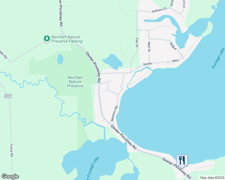 map of restaurants, bars, coffee shops, grocery stores, and more near 9728 Willis Drive in Pinckney