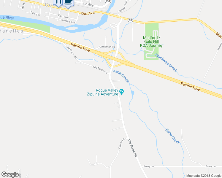 map of restaurants, bars, coffee shops, grocery stores, and more near 9575 Old Stage Road in Central Point