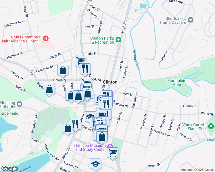 map of restaurants, bars, coffee shops, grocery stores, and more near in Clinton