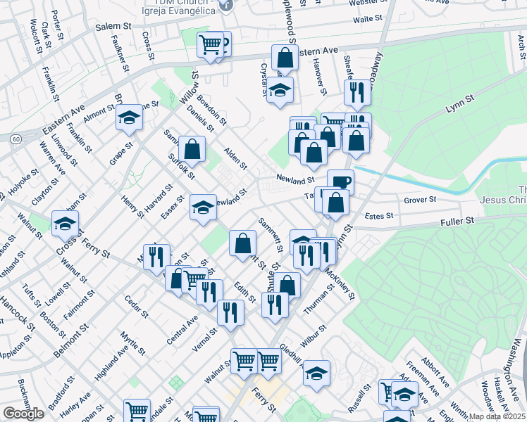 map of restaurants, bars, coffee shops, grocery stores, and more near 134 Taylor Street in Everett