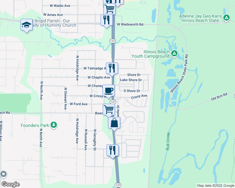 map of restaurants, bars, coffee shops, grocery stores, and more near 38619 North Sheridan Road in Beach Park