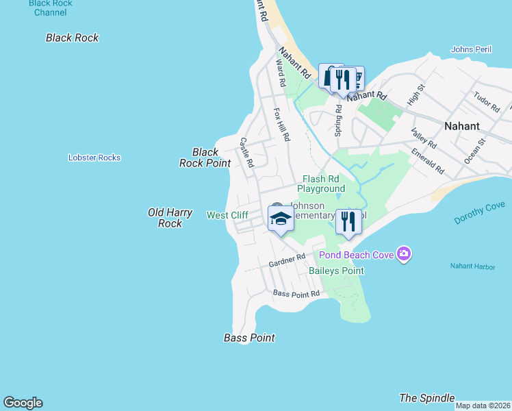 map of restaurants, bars, coffee shops, grocery stores, and more near 229 Castle Road in Nahant