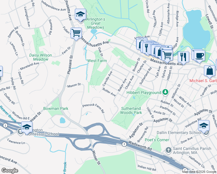 map of restaurants, bars, coffee shops, grocery stores, and more near 11 Ames Avenue in Lexington