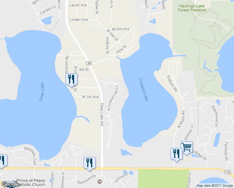 map of restaurants, bars, coffee shops, grocery stores, and more near 418 North Crooked Lake Lane in Lindenhurst