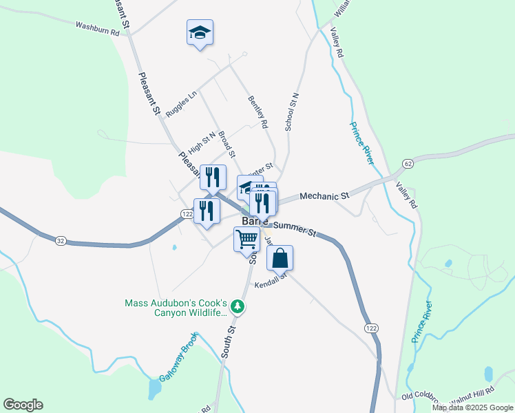map of restaurants, bars, coffee shops, grocery stores, and more near in Barre