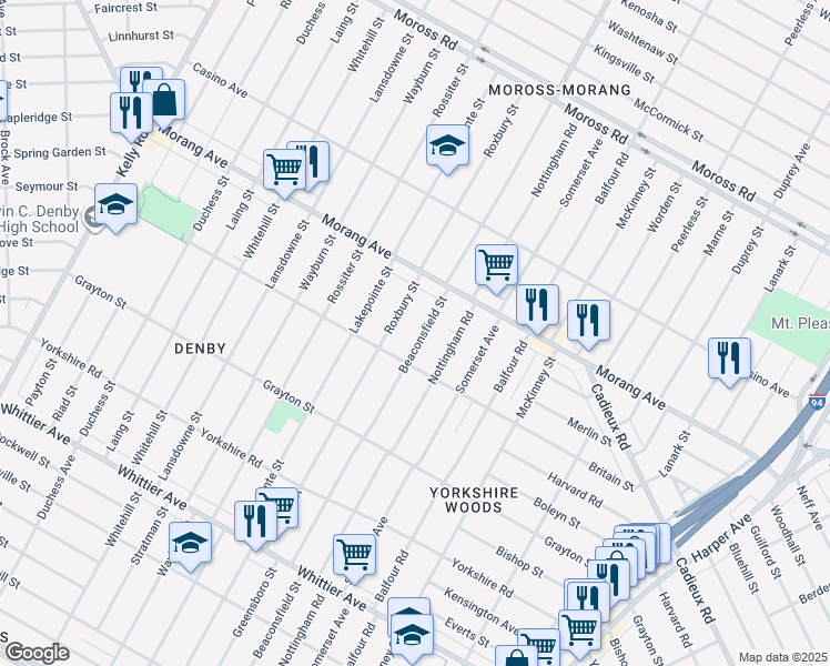 map of restaurants, bars, coffee shops, grocery stores, and more near 11157 Beaconsfield Street in Detroit