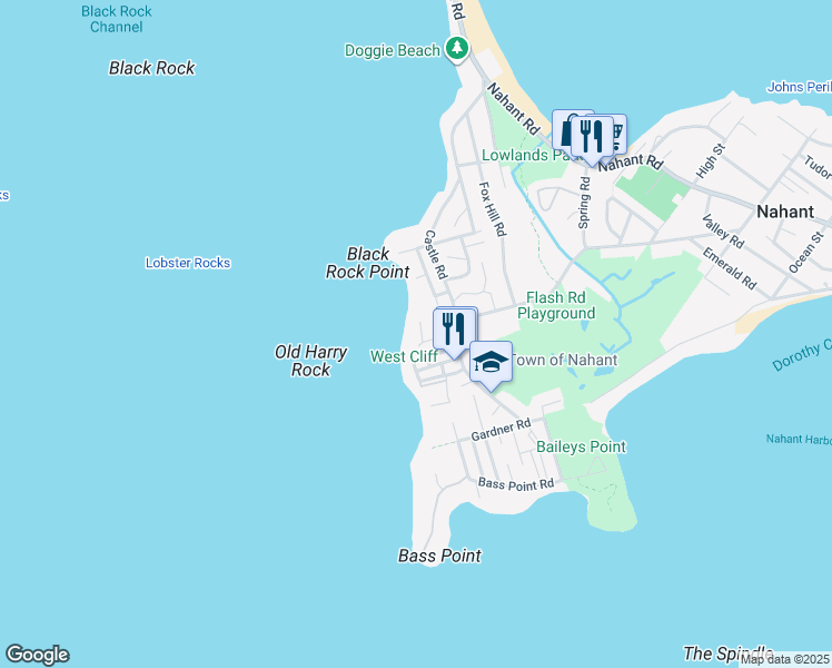 map of restaurants, bars, coffee shops, grocery stores, and more near 40 Pearl Road in Nahant