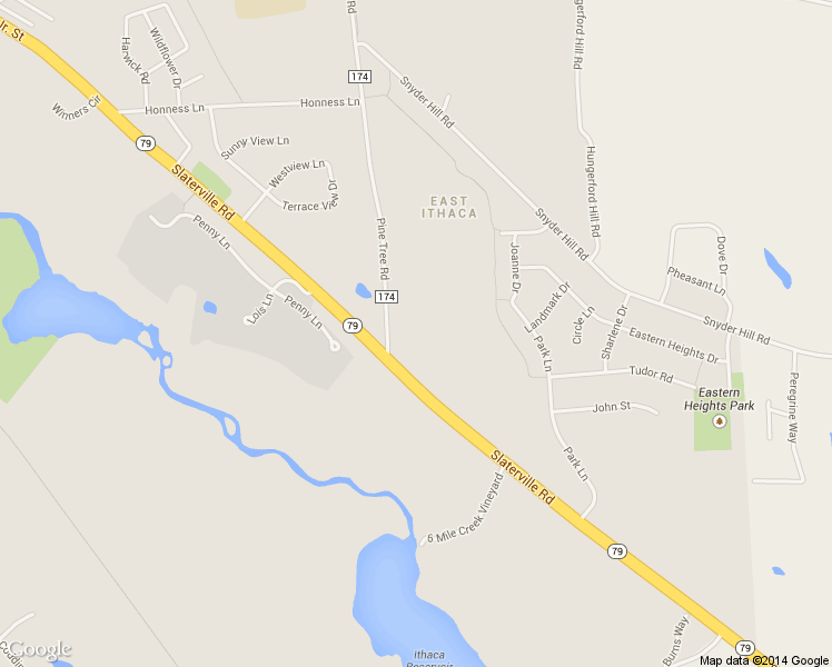 map of restaurants, bars, coffee shops, grocery stores, and more near 105 Pine Tree Road in Ithaca