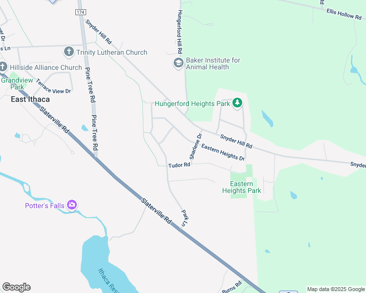 map of restaurants, bars, coffee shops, grocery stores, and more near 103 Circle Lane in Ithaca