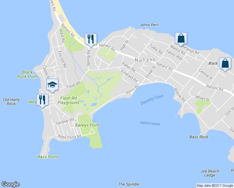 map of restaurants, bars, coffee shops, grocery stores, and more near 50 Willow Road in Nahant