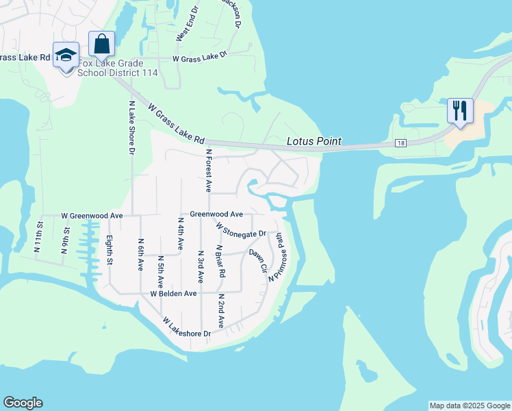 map of restaurants, bars, coffee shops, grocery stores, and more near 27610 West Flamingo Lane in Spring Grove