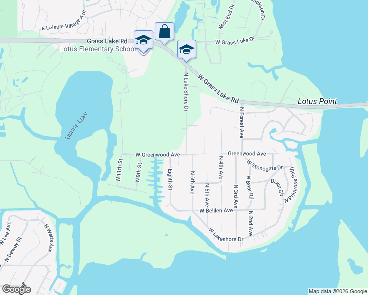 map of restaurants, bars, coffee shops, grocery stores, and more near 6550 West Lakeshore Drive in Fox Lake