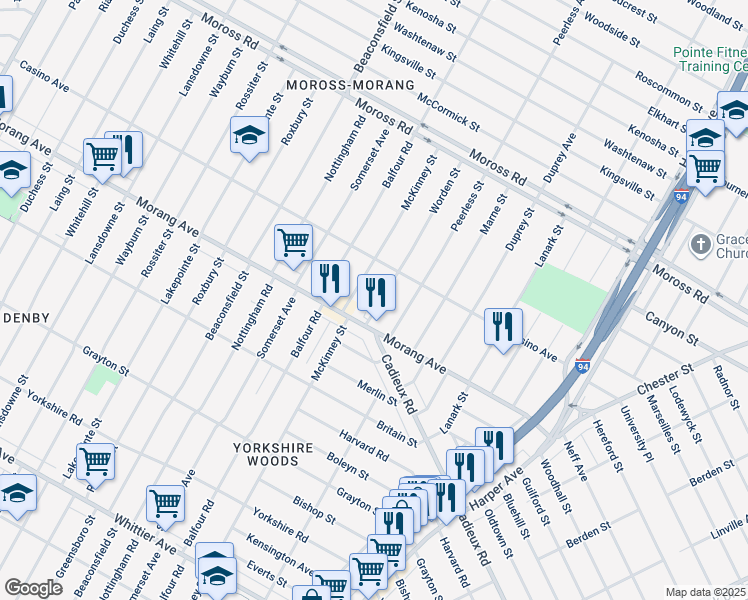 map of restaurants, bars, coffee shops, grocery stores, and more near 10799 Worden Street in Detroit