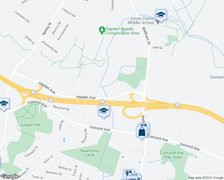 map of restaurants, bars, coffee shops, grocery stores, and more near 33 Hayden Avenue in Lexington