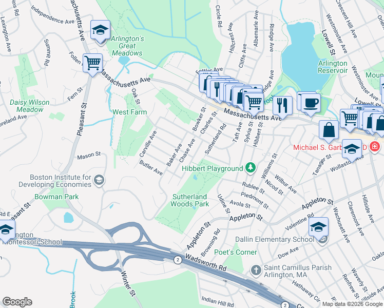 map of restaurants, bars, coffee shops, grocery stores, and more near 28 Chase Avenue in Lexington