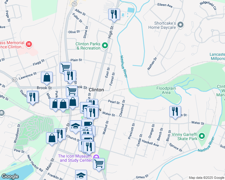map of restaurants, bars, coffee shops, grocery stores, and more near 686 Brook Street in Clinton
