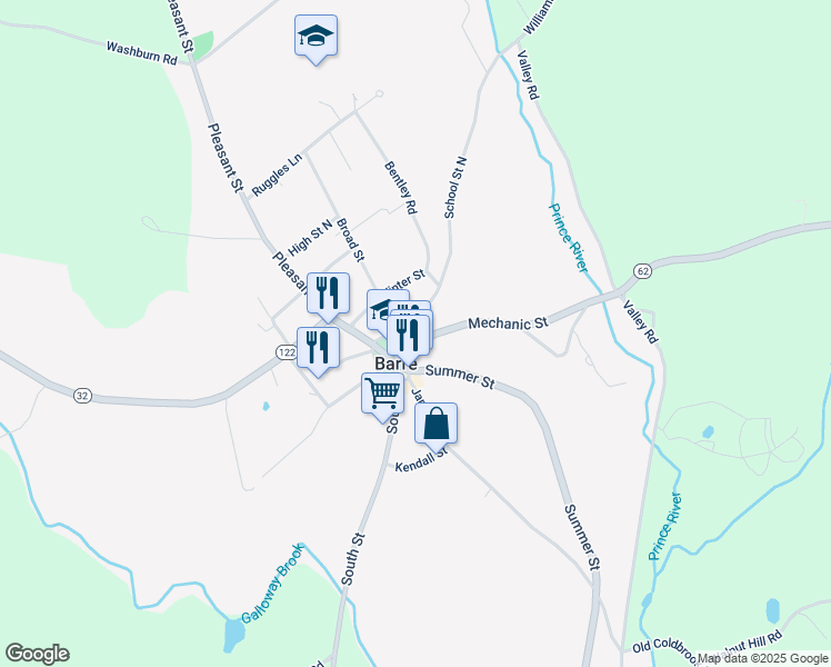 map of restaurants, bars, coffee shops, grocery stores, and more near 40 Mechanic Street in Barre