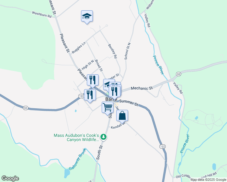 map of restaurants, bars, coffee shops, grocery stores, and more near in Barre