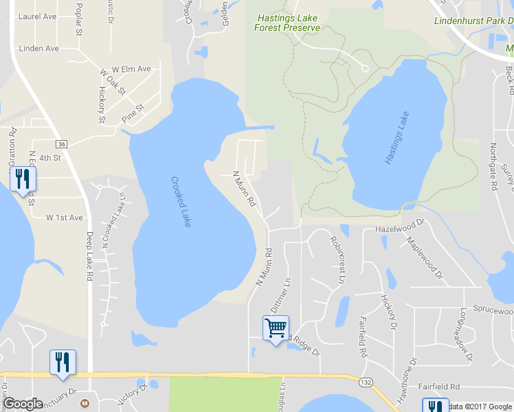 map of restaurants, bars, coffee shops, grocery stores, and more near 38537 North Munn Road in Lake Villa