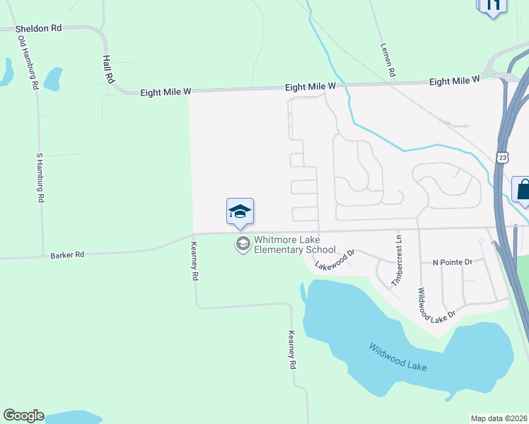 map of restaurants, bars, coffee shops, grocery stores, and more near 1020 Barker Road in Whitmore Lake