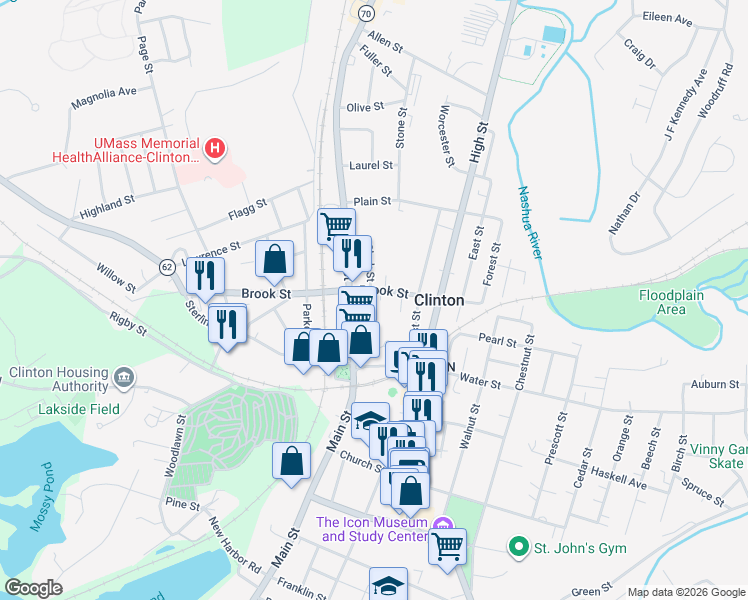 map of restaurants, bars, coffee shops, grocery stores, and more near 51 Clark Street in Clinton