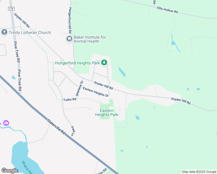 map of restaurants, bars, coffee shops, grocery stores, and more near Snyder Hill Road & Dove Drive in Ithaca