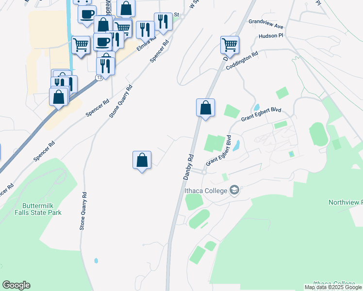 map of restaurants, bars, coffee shops, grocery stores, and more near 950 Danby Road in Ithaca
