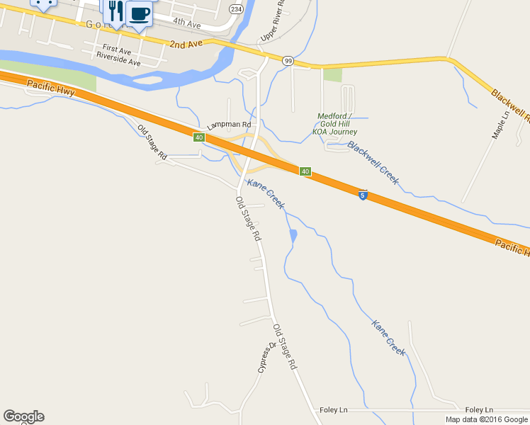 map of restaurants, bars, coffee shops, grocery stores, and more near 9566 Old Stage Road in Central Point