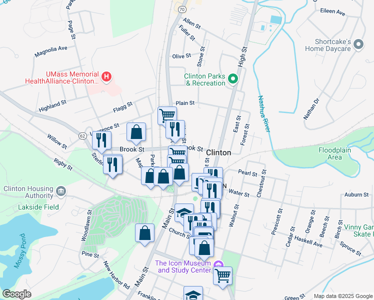 map of restaurants, bars, coffee shops, grocery stores, and more near 51 Clark Street in Clinton